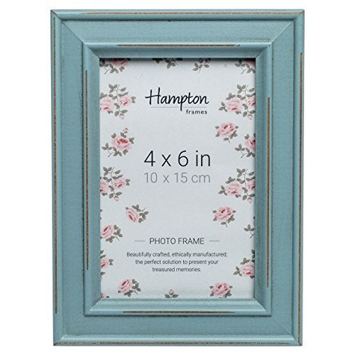 Hampton Frames  PALOMA Picture Photo Frame 4x6 Inch 10x15cm Light Blue Distressed Wood  Glass Aperture Freestanding or Wall Mount  Display for Home or Office