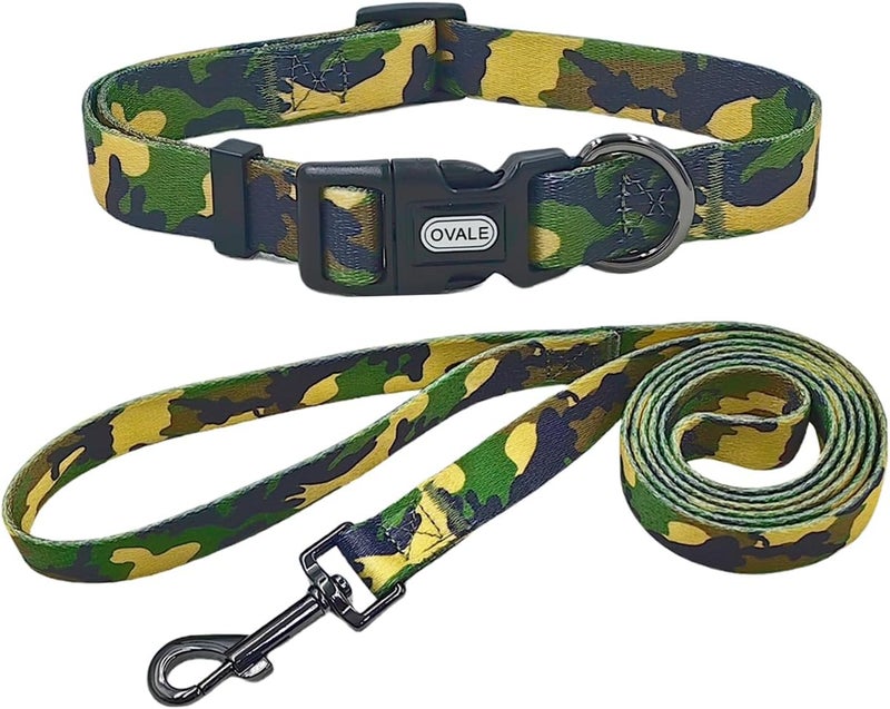 Ovale Dog Collar Leash Combo Set, Adjustable Collar and 5 ft Matching Leash, for Small Puppy Dogs.(XS, Green Camouflage) - Image 1