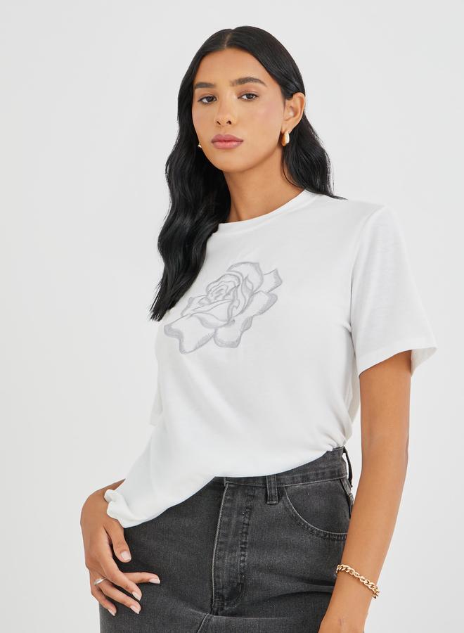 Styli Styli Embroidered Round Neck T-Shirt - Image 1