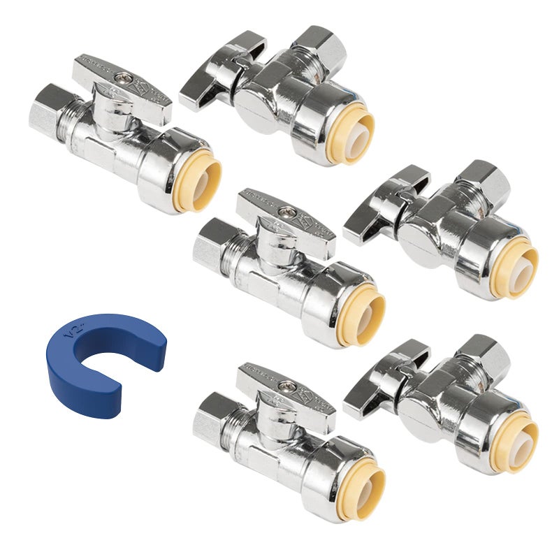 WMAXPFIT Stop Water Shut Off Valve 3pcs 12 Push Fit x 38 OD Straight 3pcs 12 Push Fit x 38 ODAngle Stops For PEX CPVC Copper LF Brass - Image 2