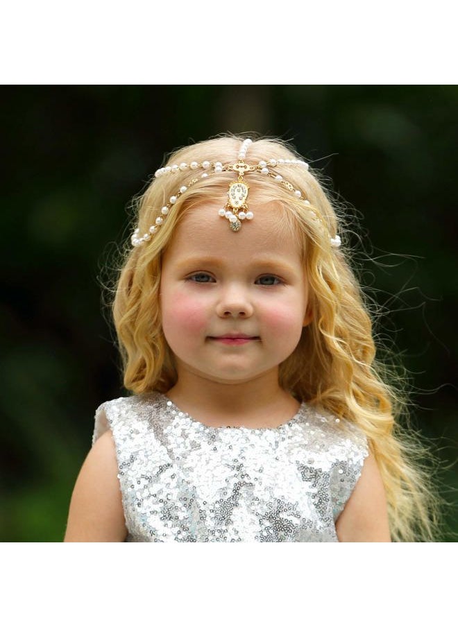 Aimimier - Golden Headband Princess Hair Chain For Little Girls Birthday,Wedding Party Dress Up(Style1) - Image 1