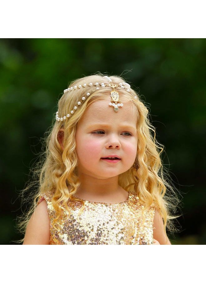 Aimimier - Golden Headband Princess Hair Chain For Little Girls Birthday,Wedding Party Dress Up(Style1) - Image 1