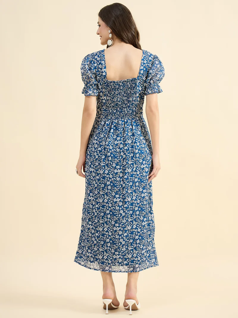 Panit PANIT Blue Floral Georgette Maxi Dress