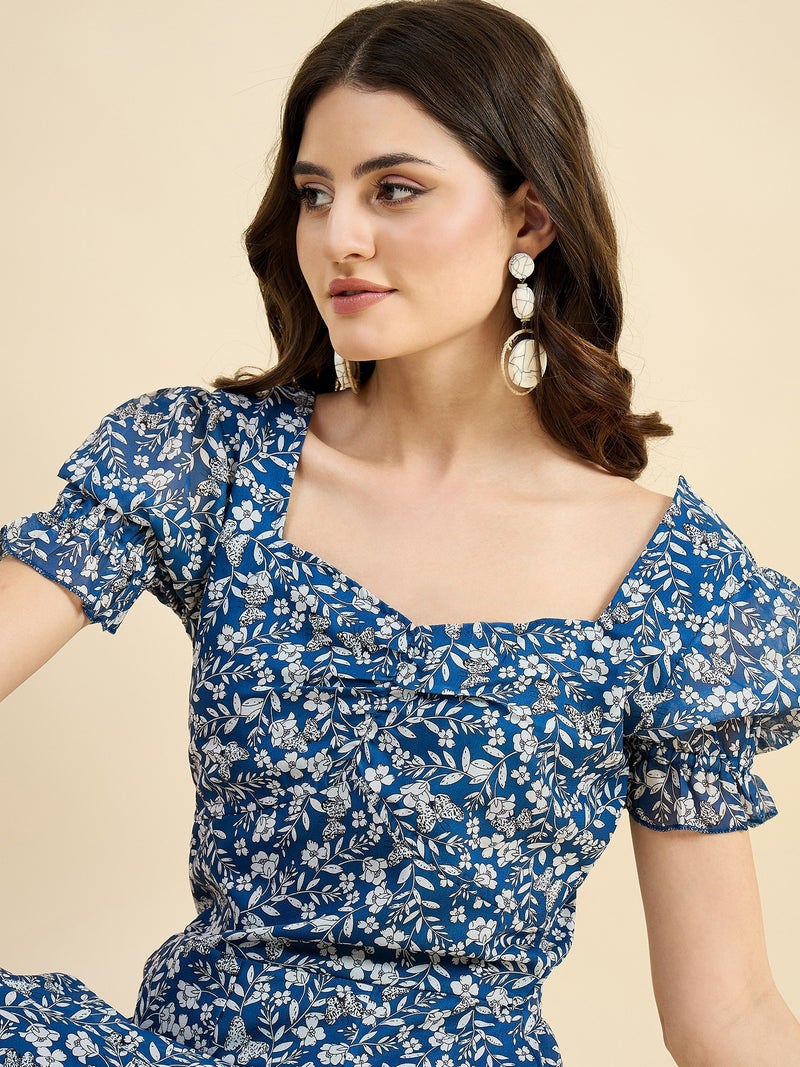 PANIT Blue Floral Georgette Maxi Dress - Image 3