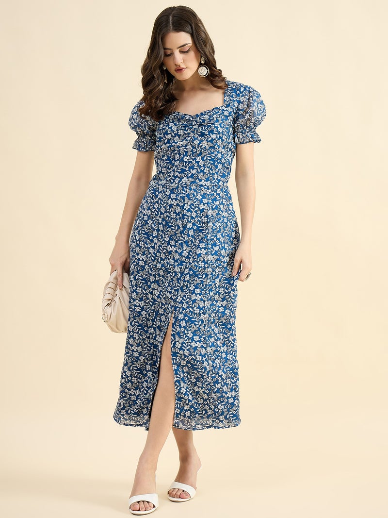 PANIT Blue Floral Georgette Maxi Dress - Image 4