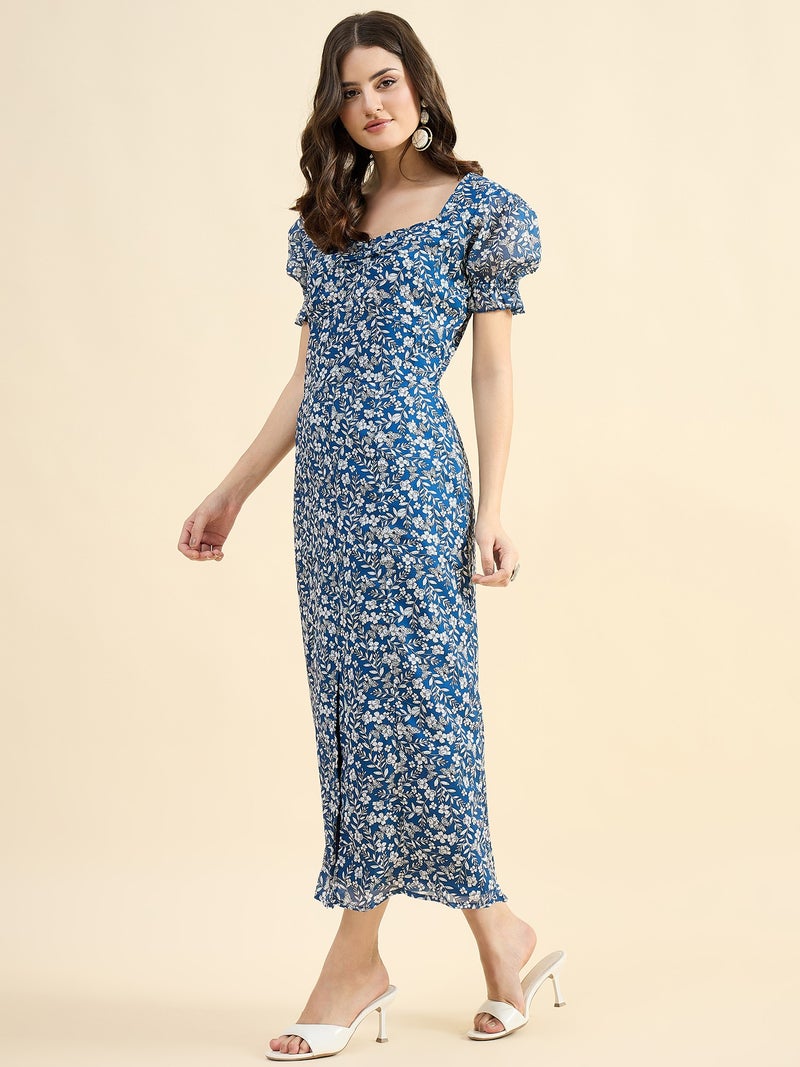 PANIT Blue Floral Georgette Maxi Dress - Image 2