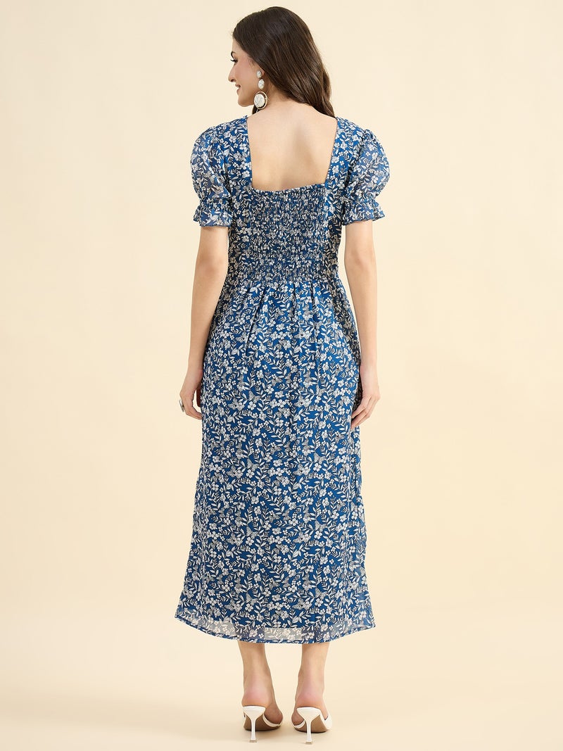 بانيت فستان ماكسي من الجورجيت - مطبوع بالزهور الزرقاء - Image 1