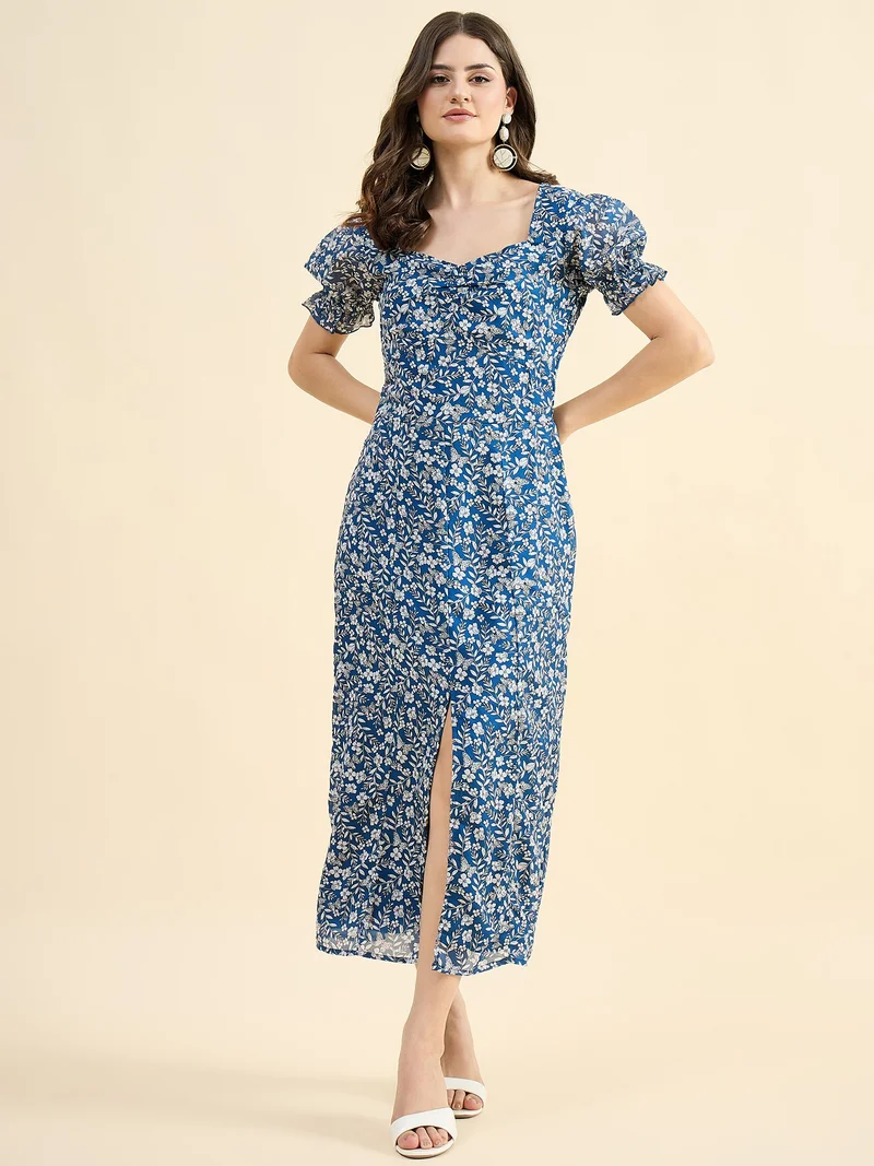 Panit PANIT Blue Floral Georgette Maxi Dress