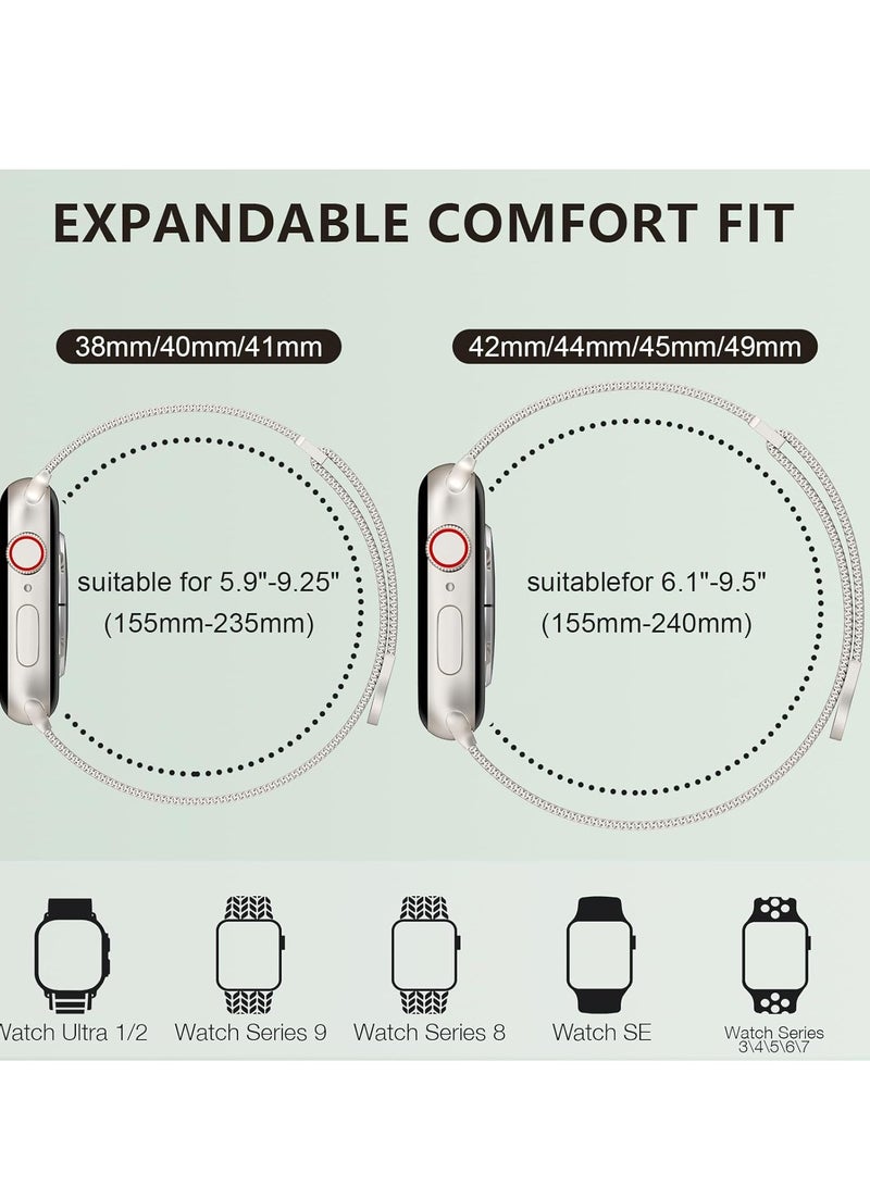 general Compatible with Apple Watch Band Series 9, Ultra 2, SE, Ultra 8 7 6 5 4 3 2 1 38mm 40mm 41mm 42mm 44mm 45mm 49mm Women and Men, Stainless Steel Mesh Loop Magnetic Clasp Replacement for  - Image 2