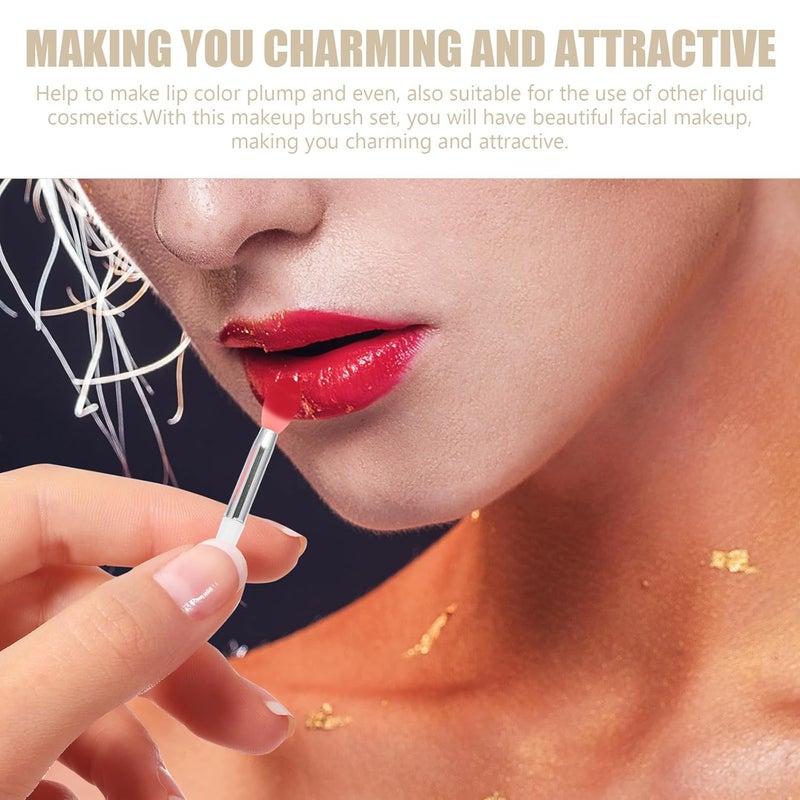 Silicone Lipstick Brush Set 10 Pieces with Lip Balm Applicator and Dustproof Cover Semi- Red Handle Lip Mask Brush Tool and Makeup Application - Image 3