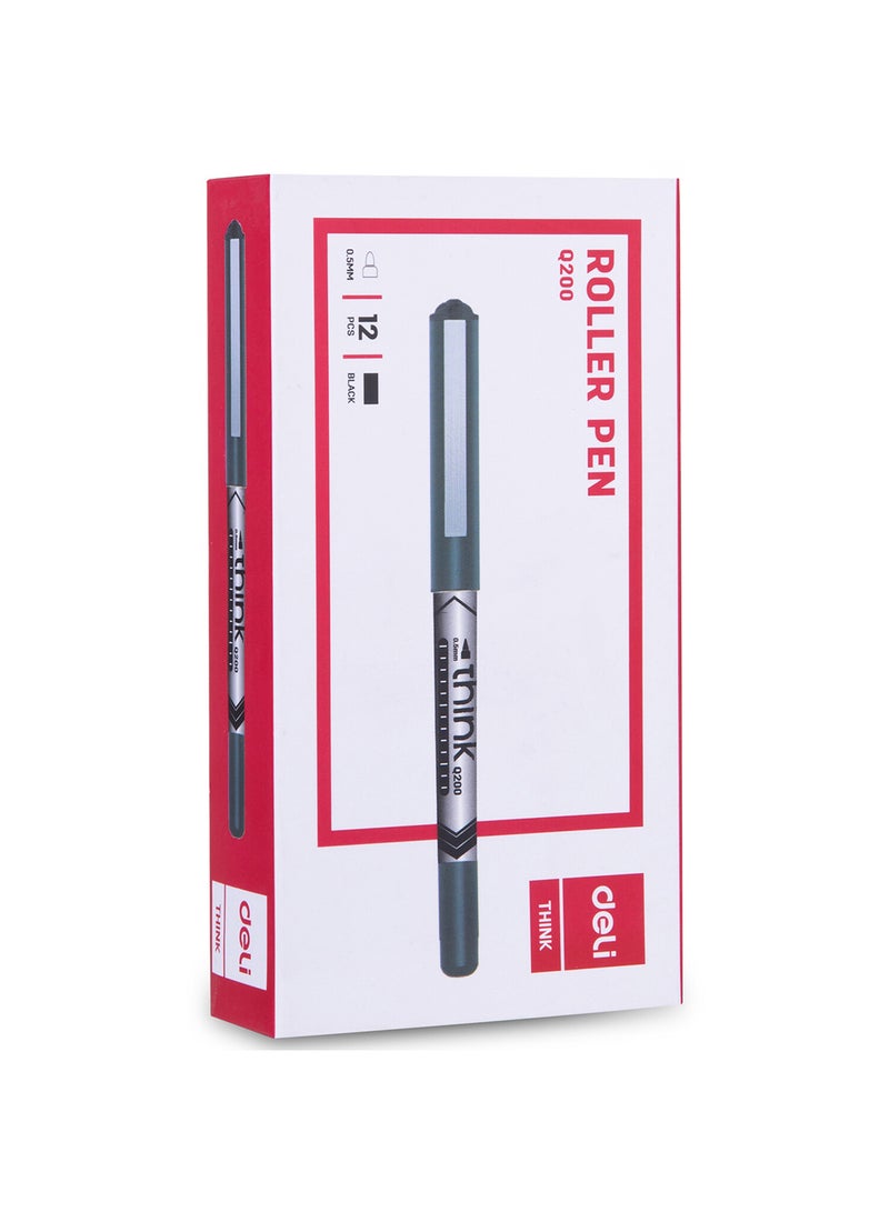 Deli Black Rollerball Pen 0.5mm , Non-Toxic , Smooth Writing for Note Taking , Journaling , Drawing , Pack of 12 Pens  - Image 2