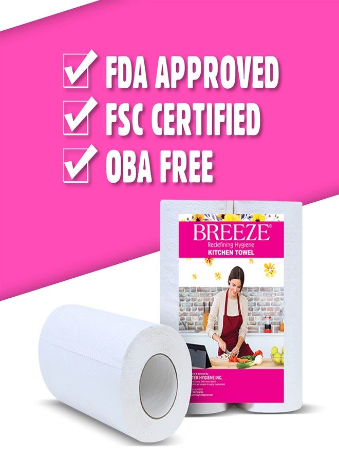 Breeze BRE028 Kitchen Tissue Paper Roll 2-PLY Professional Standard Wipe 100% Natural Virgin Fiber 4 Rolls (White, 150 Pulls Per Roll) - Image 4