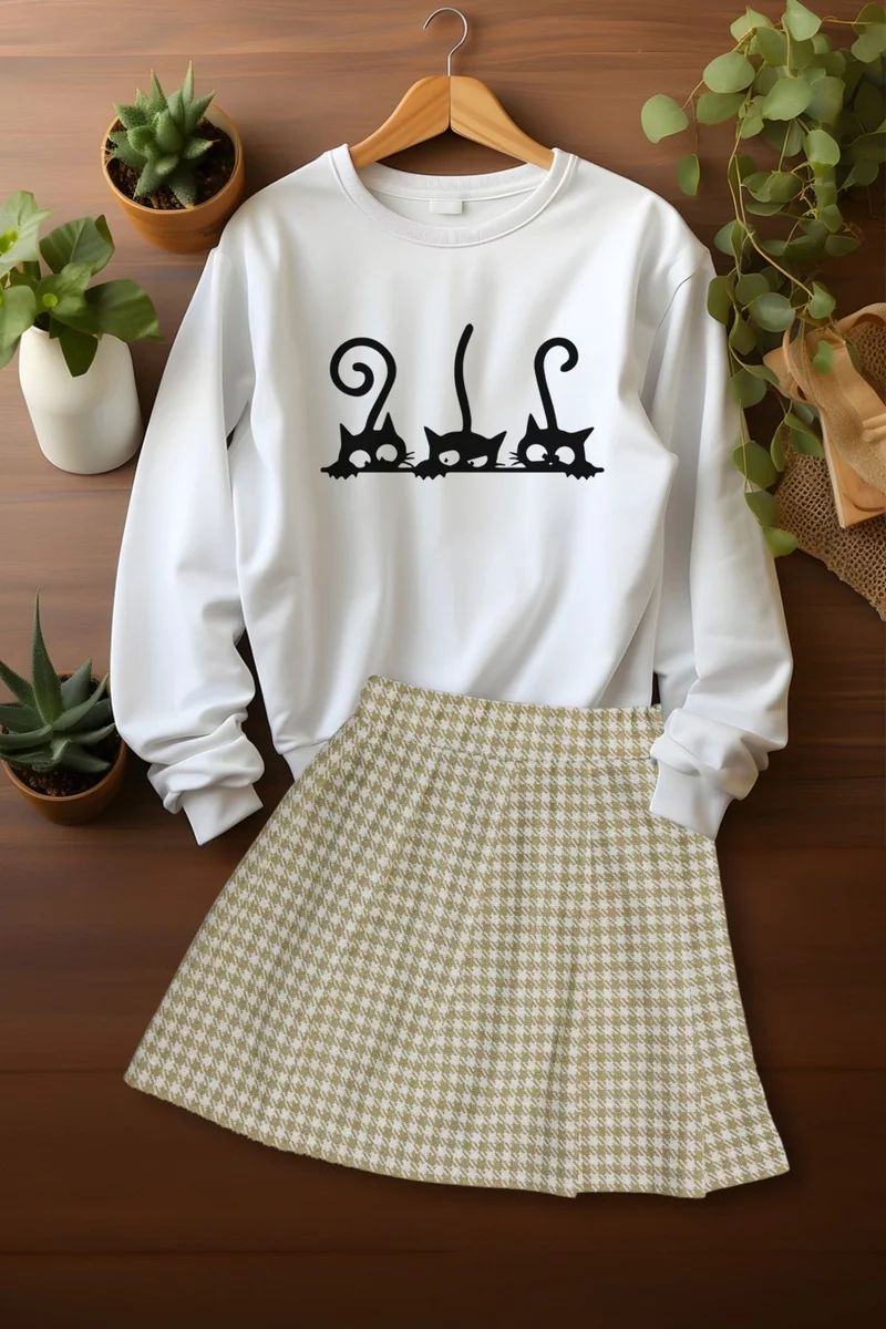 ادا بيبيك تشوكوك Ada Baby Child Style Plaid Skirt Cute Friends Sweat Skirt Top and Bottom Set
