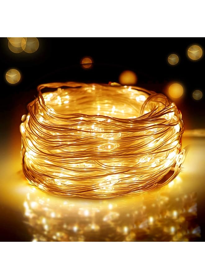 إيروريكس مجموعتان من مصابيح LED تعمل بالبطارية بطول 10 أمتار و100 مصباح LED على شكل كرة مقاومة للماء ومصابيح LED للديكور الخارجي باللون الأبيض الدافئ - Image 1