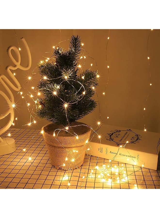 إيروريكس مجموعتان من مصابيح LED تعمل بالبطارية بطول 10 أمتار و100 مصباح LED على شكل كرة مقاومة للماء ومصابيح LED للديكور الخارجي باللون الأبيض الدافئ - Image 2