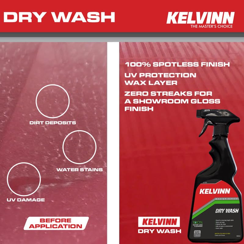 KELVINN Car & Bike Dry Wash - 500ml: Effortless Waterless Cleaning with Shine & Protection | Advanced Deep Cleaning Formula, Long-Lasting Wax Polymer & Exterior Dresser for Superior Vehicle Care - Image 4
