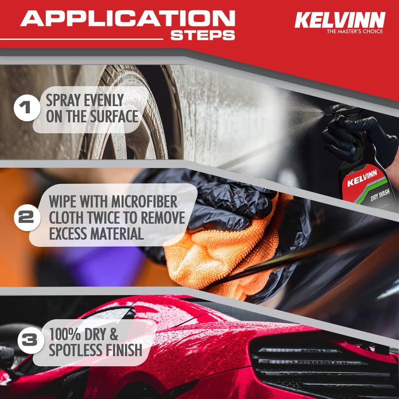 KELVINN Car & Bike Dry Wash - 500ml: Effortless Waterless Cleaning with Shine & Protection | Advanced Deep Cleaning Formula, Long-Lasting Wax Polymer & Exterior Dresser for Superior Vehicle Care - Image 3