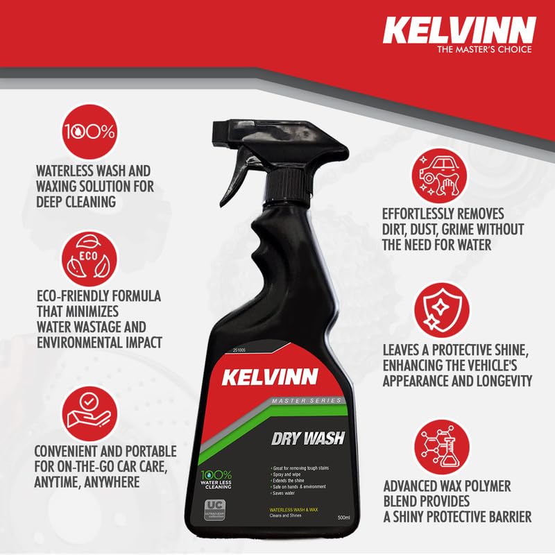 KELVINN Car & Bike Dry Wash - 500ml: Effortless Waterless Cleaning with Shine & Protection | Advanced Deep Cleaning Formula, Long-Lasting Wax Polymer & Exterior Dresser for Superior Vehicle Care - Image 5