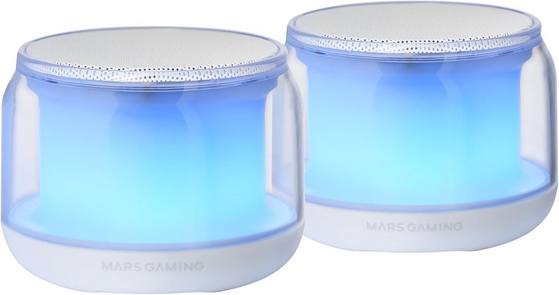 مارس_جيمنج مارس جيمنج MS-Aura، مكبر صوت بلوتوث 5.3، شريحة DSP 15 واط، إضاءة RGB بتصميم Clearview 360º، مكبرات صوت مدمجة مع صندوق تحكم في مستوى الصوت وRGB، مدخل Aux-in، أبيض - Image 1