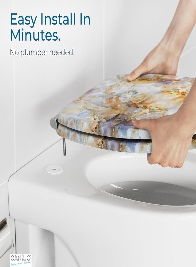 Sanilo Toilet Seat ROUND with Soft Close, Quiet and Slow Close Lid and Seat, Strong Bumpers and Hinges, Marble Brown - Image 5