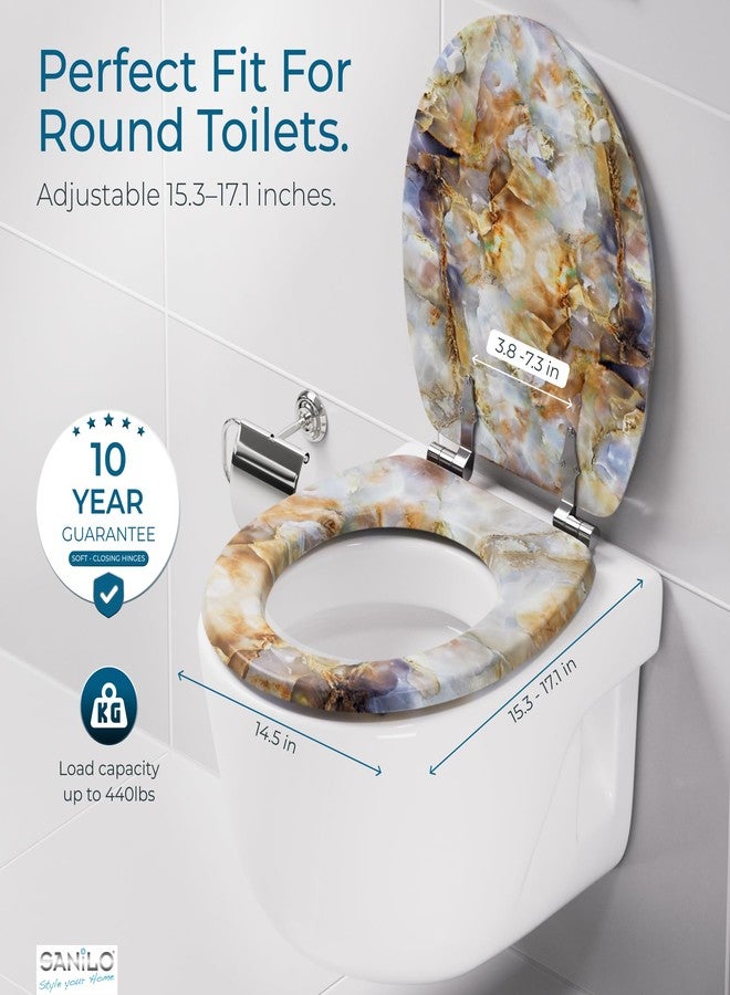 Sanilo Toilet Seat ROUND with Soft Close, Quiet and Slow Close Lid and Seat, Strong Bumpers and Hinges, Marble Brown - Image 4