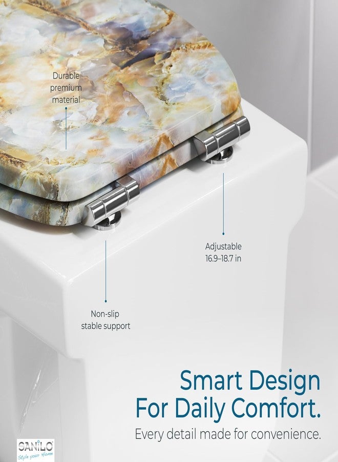 Sanilo Toilet Seat ROUND with Soft Close, Quiet and Slow Close Lid and Seat, Strong Bumpers and Hinges, Marble Brown - Image 3