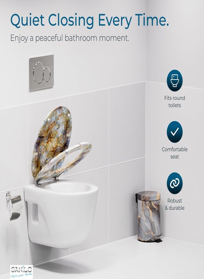 Sanilo Toilet Seat ROUND with Soft Close, Quiet and Slow Close Lid and Seat, Strong Bumpers and Hinges, Marble Brown - Image 2