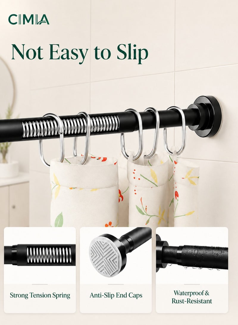 CIMIA No Drill Heavy Duty Shower Curtain Rod Adjustable Telescopic 70-160cm Curtain Rod Extendable Rustproof Non-Slip Spring Tension Shower Pole Wardrobe Hanger Rod for Bathroom Closet Window Wardrobe, Black - Image 2