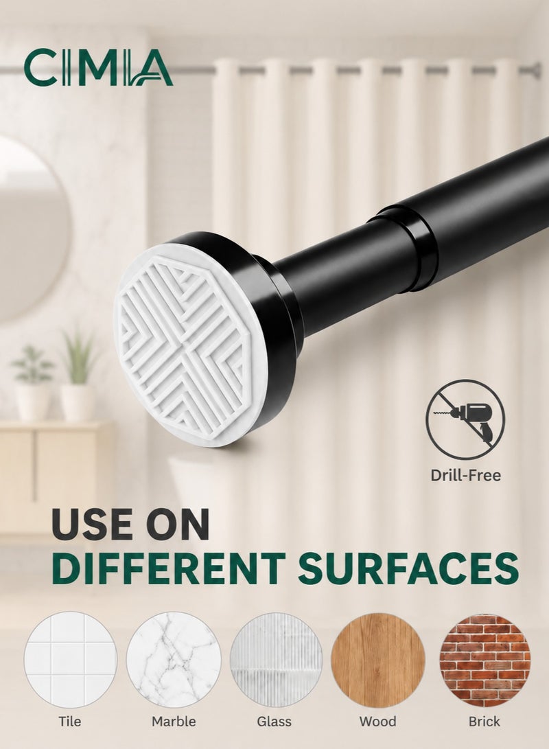 CIMIA No Drill Heavy Duty Shower Curtain Rod Adjustable Telescopic 70-160cm Curtain Rod Extendable Rustproof Non-Slip Spring Tension Shower Pole Wardrobe Hanger Rod for Bathroom Closet Window Wardrobe, Black - Image 4
