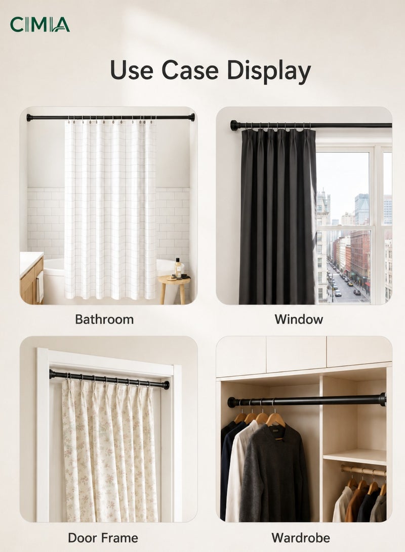 CIMIA No Drill Heavy Duty Shower Curtain Rod Adjustable Telescopic 70-160cm Curtain Rod Extendable Rustproof Non-Slip Spring Tension Shower Pole Wardrobe Hanger Rod for Bathroom Closet Window Wardrobe, Black - Image 5