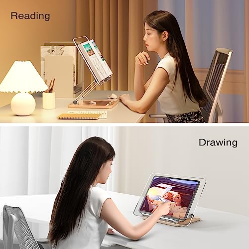 upergo Adjustable Acrylic Book Stand for Reading Book Holder with Pen Slot Foldable Desktop Riser for Laptop Recipe Textbook HandsFreeCookbook Stand Clear Design with Page Clips - Image 3