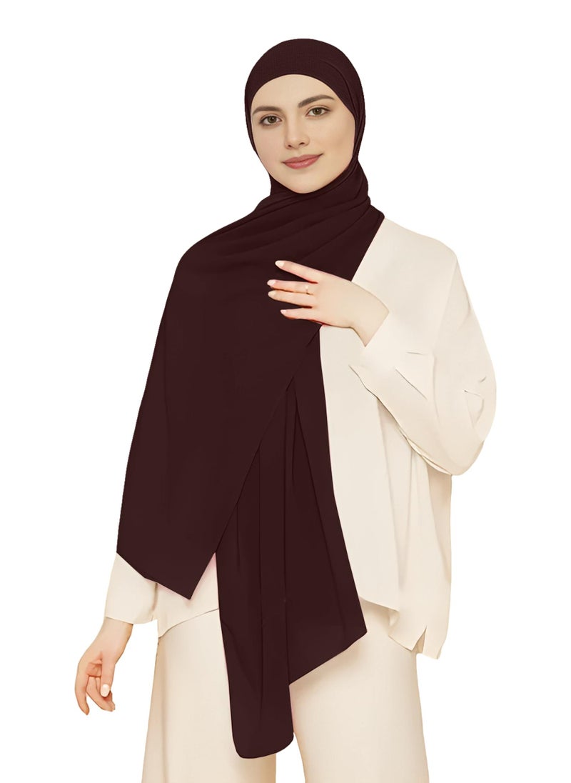 NUKHBAA - Instant Hijab Wrap,Pullover Head Scarf with Tube Undercap Dark Sienna color Hijab-HC8 - Image 1