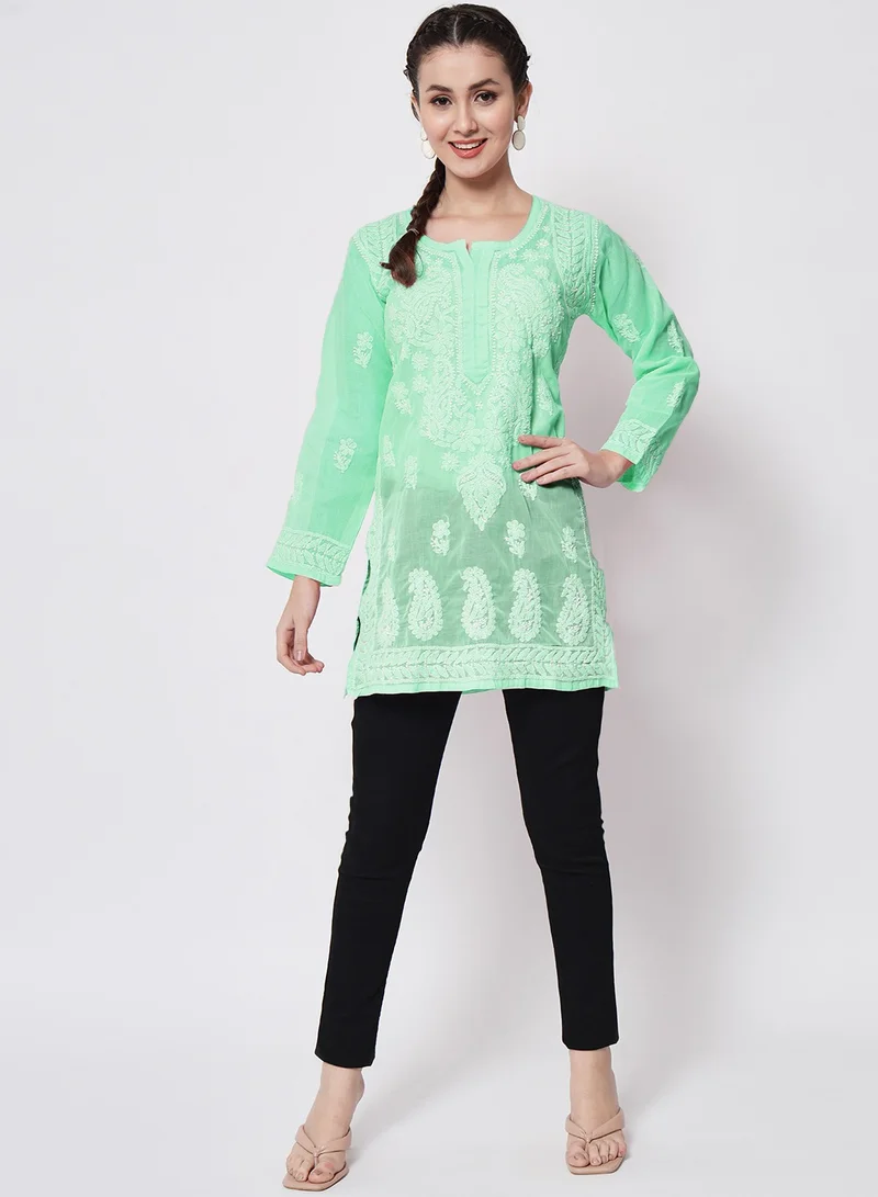 Alaya Hand Embroidered Chikankari Cotton Straight Kurti-AL3595