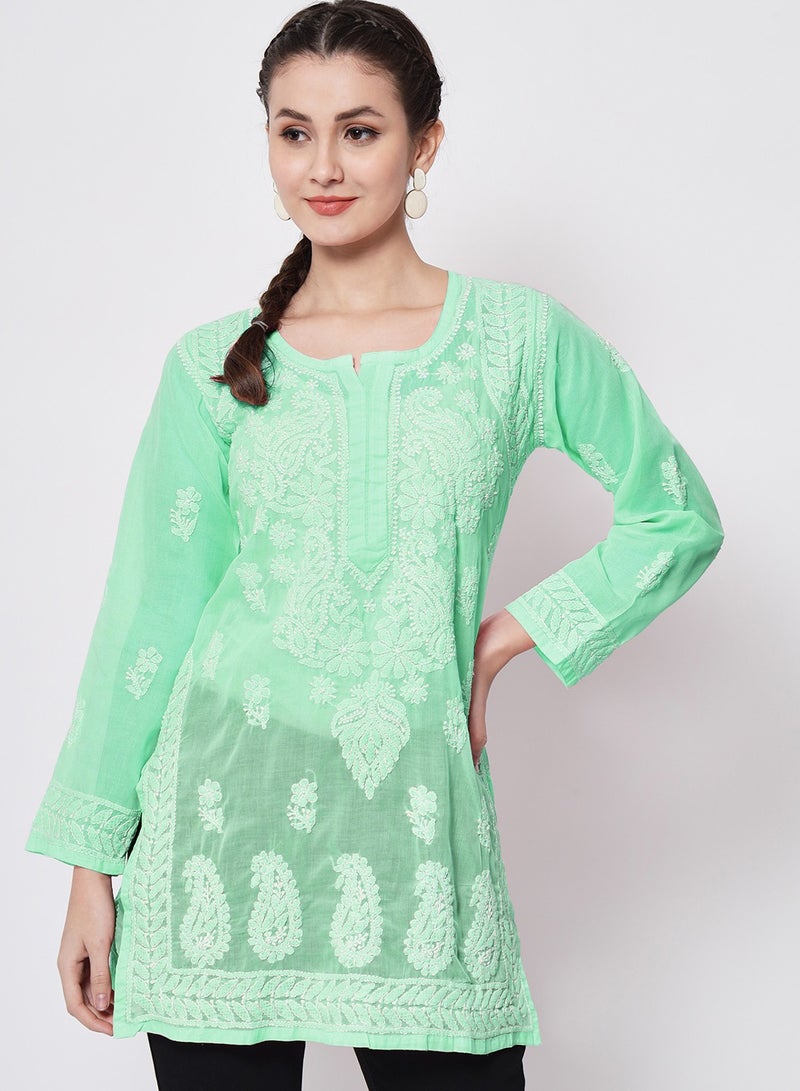 Alaya Hand Embroidered Chikankari Cotton Straight Kurti-AL3595 - Image 1