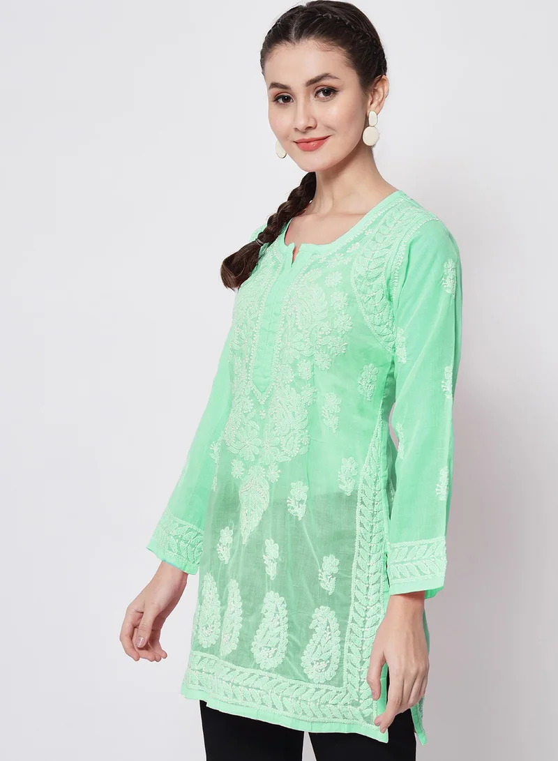 Alaya Hand Embroidered Chikankari Cotton Straight Kurti-AL3595