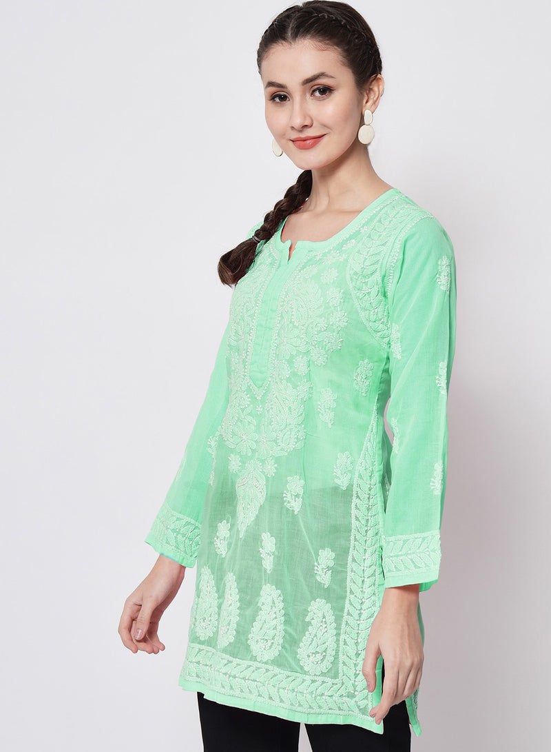 Alaya Hand Embroidered Chikankari Cotton Straight Kurti-AL3595 - Image 4