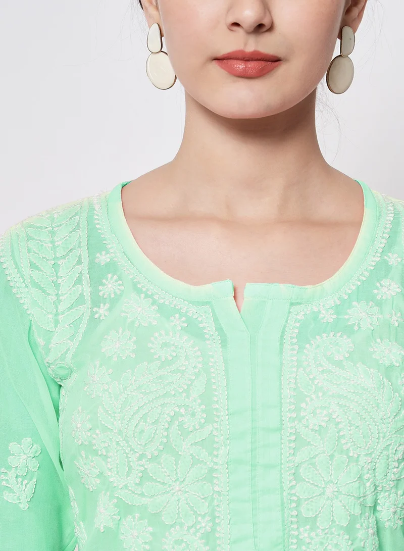 Alaya Hand Embroidered Chikankari Cotton Straight Kurti-AL3595