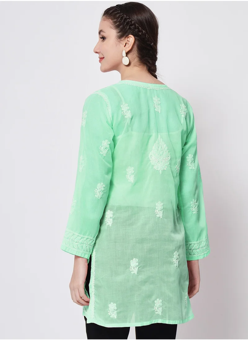 Alaya Hand Embroidered Chikankari Cotton Straight Kurti-AL3595