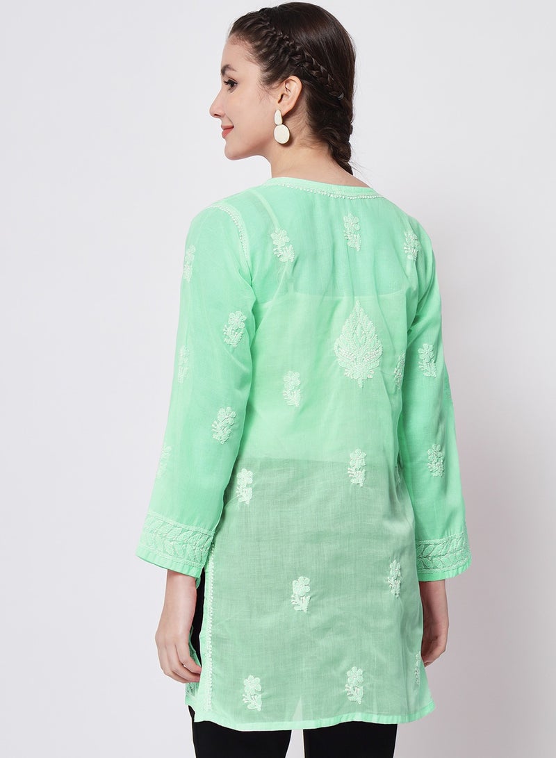 Alaya Hand Embroidered Chikankari Cotton Straight Kurti-AL3595 - Image 2