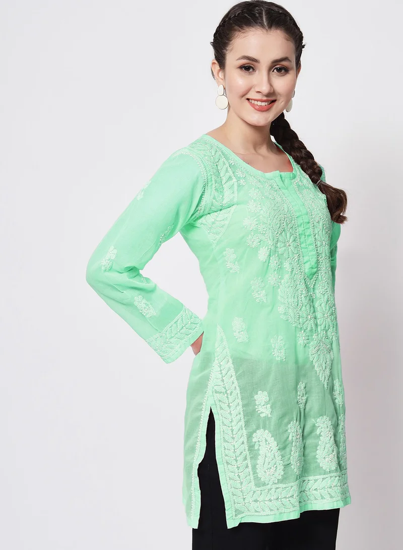 Alaya Hand Embroidered Chikankari Cotton Straight Kurti-AL3595