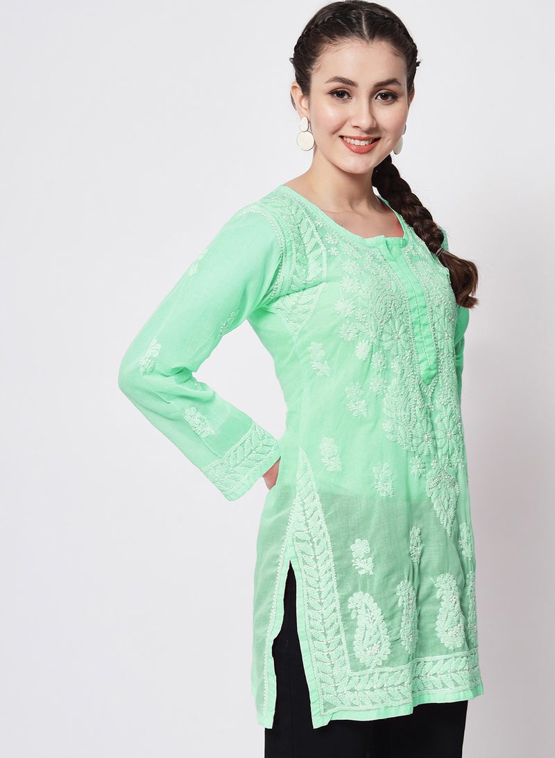 Alaya Hand Embroidered Chikankari Cotton Straight Kurti-AL3595 - Image 3