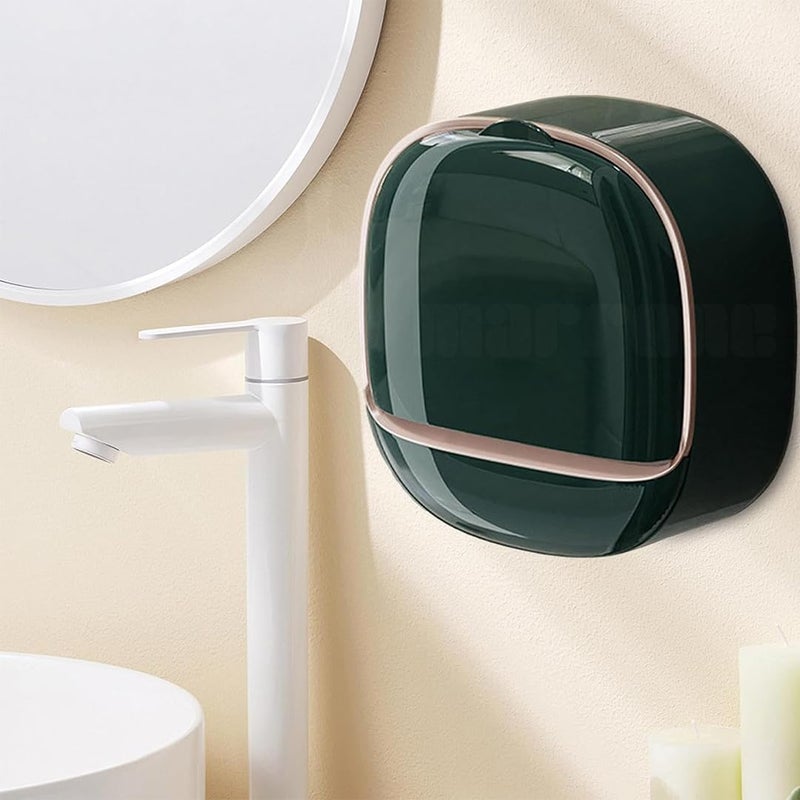 Marrone Waterproof Soap Dish with Drainage Box, Wall Mounted Draining Soap Dish, Self-Adhesive Soap Case Box, No-Drilling Soap Dish Holder for Bathroom (Dark Green) - Image 2