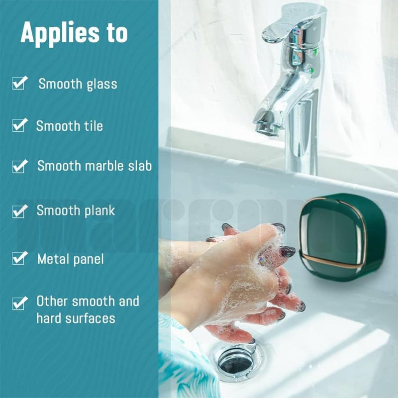 Marrone Waterproof Soap Dish with Drainage Box, Wall Mounted Draining Soap Dish, Self-Adhesive Soap Case Box, No-Drilling Soap Dish Holder for Bathroom (Dark Green) - Image 5