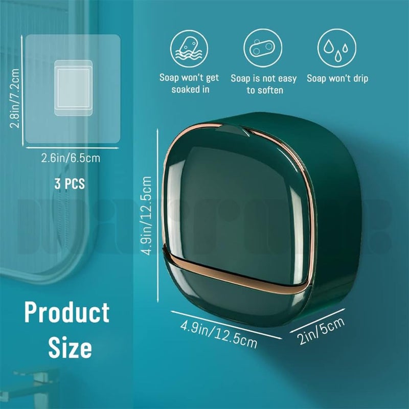Marrone Waterproof Soap Dish with Drainage Box, Wall Mounted Draining Soap Dish, Self-Adhesive Soap Case Box, No-Drilling Soap Dish Holder for Bathroom (Dark Green) - Image 3