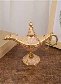 Aladdin Lamp, Art Craft Magic Genie Light Gift with Exquisite Vintage Engraving Pattern, Wishing Lamp Pot Decoration for Home, Office, Wedding, Party, Birthday (Gold Pink)