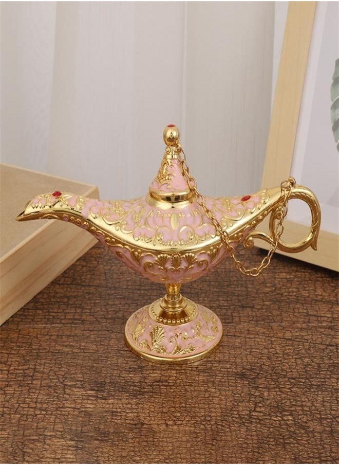 Generic - Aladdin Lamp, Art Craft Magic Genie Light Gift with Exquisite Vintage Engraving Pattern, Wishing Lamp Pot Decoration for Home, Office, Wedding, Party, Birthday (Gold Pink) - Image 1