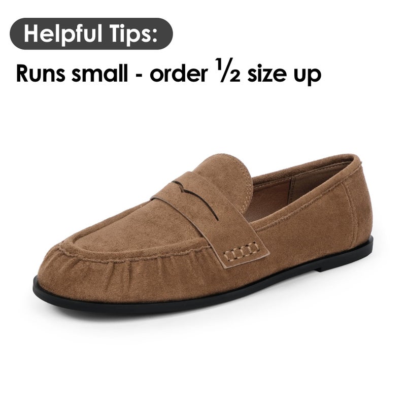 QIY Tan Flats for Women Dressy Womens Flats Tan Loafers Penny Loafers 2026 Moccasins Camel Khaki Slip on Shoes Women Comfortable Business Casual Shoes Size 9.5 - Image 4