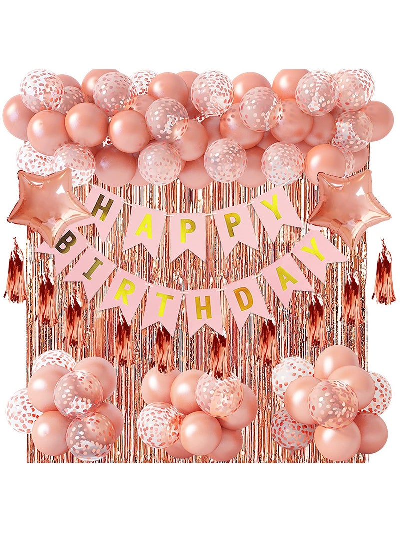 MAMATOONS Rose Gold Birthday Party Decoration Set Rose Gold Theme Party Decoration Happy Birthday Banner 62-Piece DIY Decoration Set  - Image 1