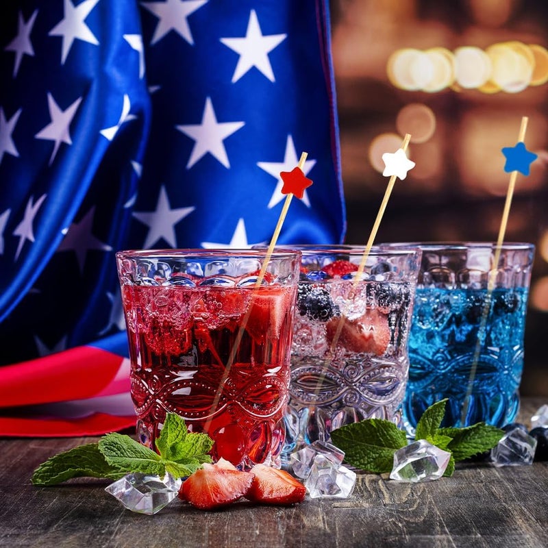 Leislam 4th of July Toothpicks, 200 PCS Red White and Blue Star Toothpicks for Appetizers, Bamboo Food Sandwich Skewers Drinks Patriotic Cocktail Picks for Fourth of July Independence Day Party Decorations - Image 4