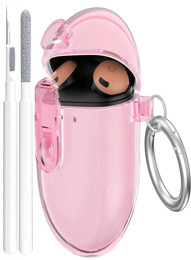 OTOPO Clip Lock Case for Google Pixel Bud Pro Case & Pixel Buds Pro 2 Case Clear with Cleaner Kit, Soft TPU Transparent Protective Cover Men Women Compatible Google Pixel Bud Pro 2022/ Buds Pro 2 2024 Pink - Image 1